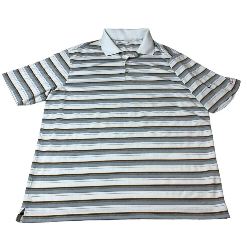 Nike Golf Polo Shirt Dri Fit Mens Large Striped Short Sleeve Adult Casual - Picture 1 of 6